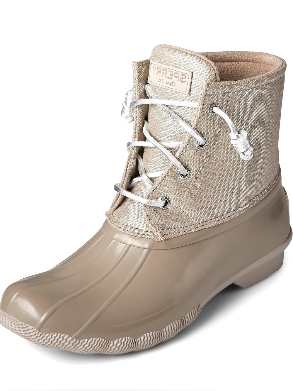 Sperry Saltwater Starlight Leather Duck Boots In Metallic Dove Women’s Size 10